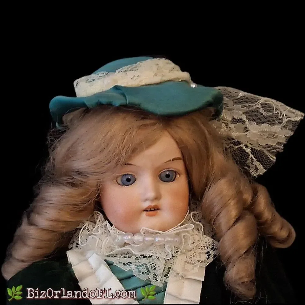 VINTAGE: Armand Mersaille 370 Dark Green Victorian Style Porcelain Doll Germany